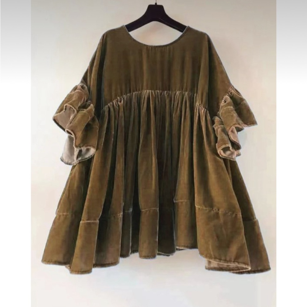 Brown/Green Plus Size Large Short Butterfly Dress